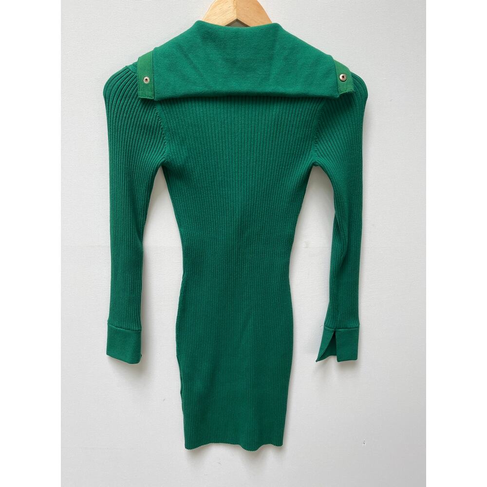 REISS Rhiannon Collared Button Front Ribbed Green Mini Dress Size S - Picture 3 of 9
